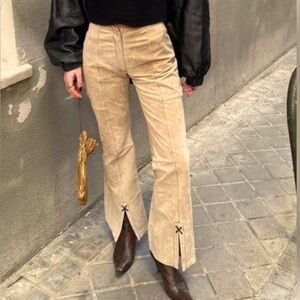 Wilson Leather Maxima Vintage 1990’s Tan Suede Flare Leg Pant, Size 12, 31.5” IS